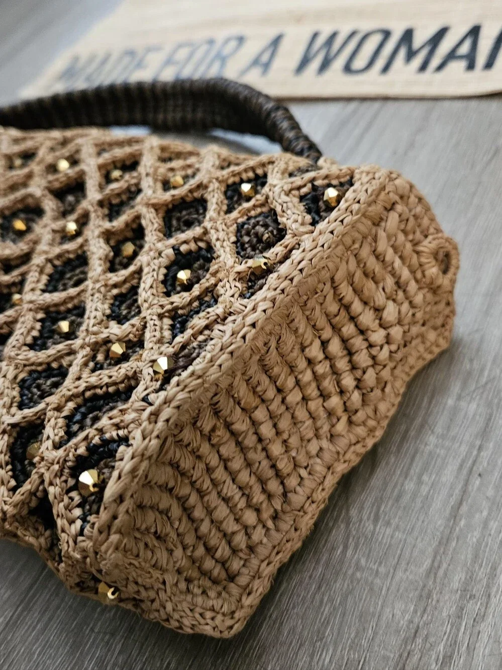 NWT Made for a Woman Vakona Clutch Handwoven Raphia Beaded Madagascar